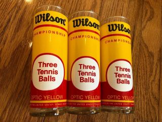 Vintage Set Of 3 Wilson " Three Tennis Balls " Glass Tall Tumbler Glasses Cup