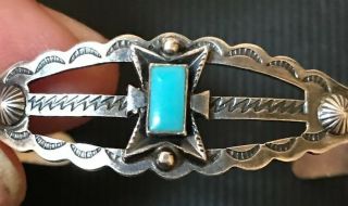 Vintage Fred Harvey Era Stamped Sterling Silver & Turquoise Arrows Cuff Bracelet