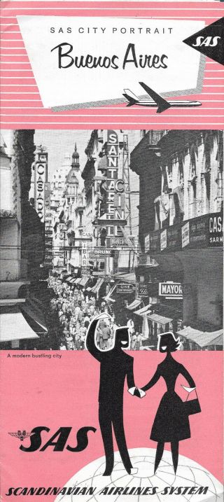 ☆ Sas Scandinavian Airlines ☆ Buenos Aires ☆ Vintage Brochure 60 