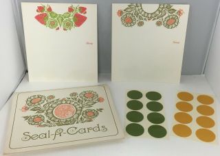 Vtg Current Seal A Card Folder 16 Cards,  Seals 2 Design Floral & Strawberry 70s