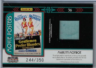 2011 Panini Americana Movie Posters 36 Wardrobe Card Marilyn Monroe 244/350 Skc