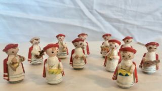 Set Of 10 Vintage Erzgebirge Style Wood Figures Playing Different Instruments
