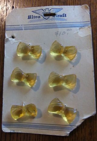 Card - 6 Realistic Glass Buttons Depression Era Yellow / Light Butterscotch Bows