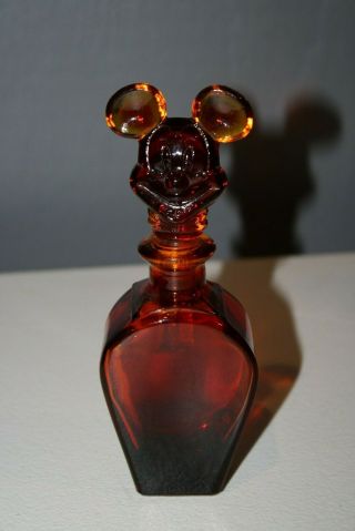 Rare Vintage Disney Mickey Mouse Perfume Bottle Ruby Red Glass Signed Disney