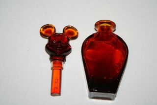Rare Vintage Disney Mickey Mouse Perfume Bottle Ruby Red Glass Signed Disney 4