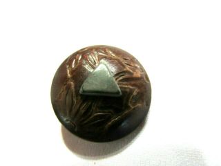 Vtg Antique Button Carved,  Metal Center Burwood/syrocco Composite Button - 1 1/16 "