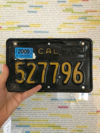 Vintage Black Yellow California License Plate Motorcycle Scooter Historic 1963