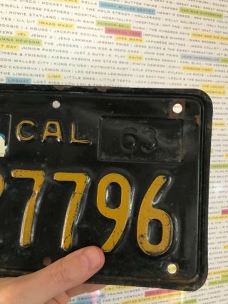Vintage Black Yellow California License Plate Motorcycle scooter historic 1963 4