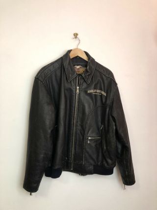 Vintage 1990’s Harley Davidson Distress Bomber Jacket Black Size XL. 2