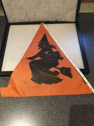 Very Early Antique Halloween Witch And Cat Paper Party Hat C.  1920s