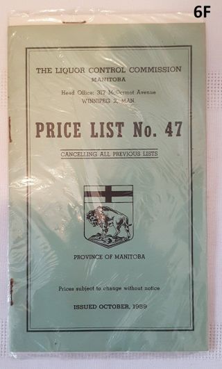 Vintage Liquor Control Commission Manitoba Price List No.  47 Issued Oct 1959