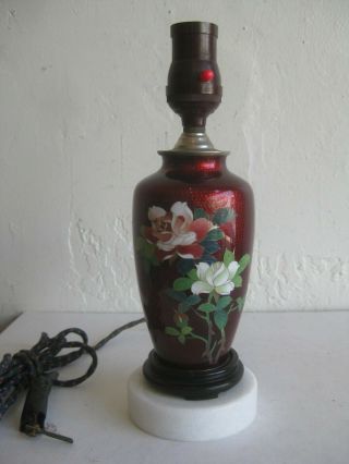Fine Old Japanese Pigeon Blood Cloisonne Enamel Ginbari Lamp Vase W/roses Nos?