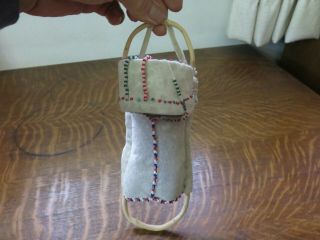 Vintage Miniature Indian Beaded Doll Cradle With Doll