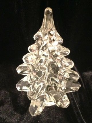 Vintage Solid Glass 6 1/2 " Clear Christmas Tree Table Decor Figurine Paperwe