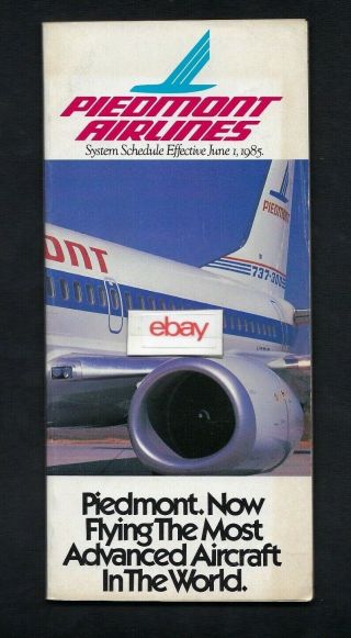 Piedmont Airlines 6 - 1 - 1985 System Timetable Boeing 737 - 300 Jets - Route Maps