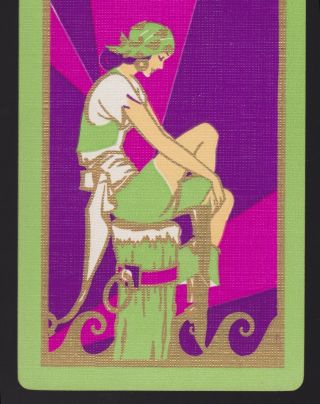 1 Single VINTAGE Swap/Playing Card DECO PIRATE LADY ON THE PIER GOLD WAVES 2