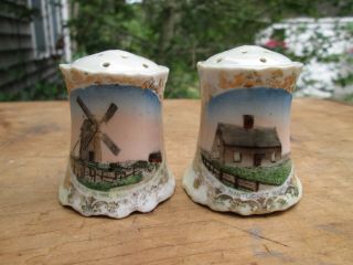 Vntage Nantucket Salt & Pepper Shakers Souvenir China Oldest House Old Windmill