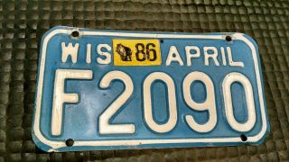 Vintage 1986 Wisconsin Motorcycle License Plate F2090
