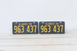 Vintage Matching Illinois 1939 Old License Plates 963 437 Gcond