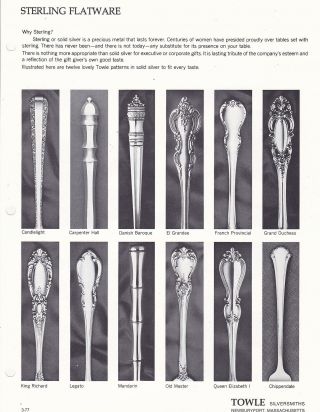 Vintage Ad Sheet 3381 - 1970s Towle Silversmiths - Sterling Flatware