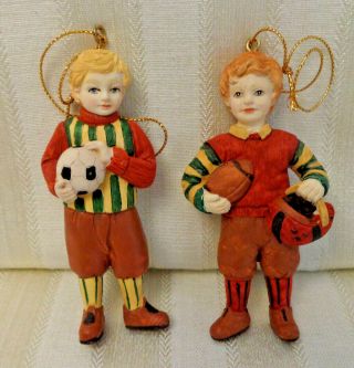 Child Soccer Player And Child Football Player Christmas Ornaments