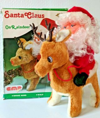 Vintage 1985 Santa Claus On Reindeer Battery Operated Funny Toys Co.  Christmas
