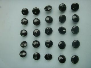 Old Antique 1920s 25 X Antique French Jet Glass Buttons 6mm Faceted
