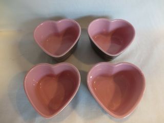 Le Creuset Ramekins Heart Shaped Brown With Pink Set Of 4 Euc