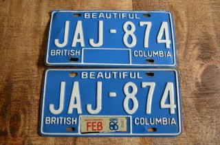Vintage Bc British Columbia License Plate Matching Pair Jaj 874 Expo 86 Sticker