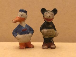Antique Disney Mickey Mouse And Long Billed Donald Duck Bisque Figures - Japan