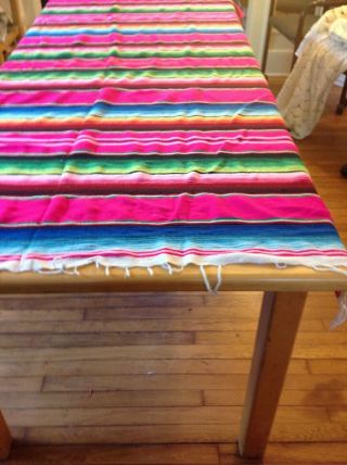 Colorful Wool Blend Blanket Mexican Style,  50 X 83 ",  Plus Fringe