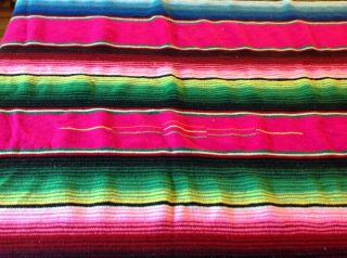 Colorful Wool Blend Blanket Mexican Style,  50 X 83 