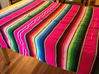 Colorful Wool Blend Blanket Mexican Style,  50 X 83 