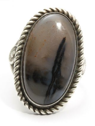 Vintage Native American Navajo Sterling Silver Old Pawn Petrified Wood Ring Sz9