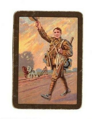 1 Wide Playing Swap Card Ww1 " On Leave " Soldier Home From War Plough Horses 2