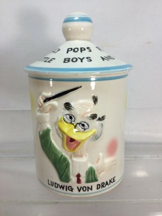 Vintage 1961 Disney Lolly Pop Cookie Jar Mickey Mouse Donald Duck Read.