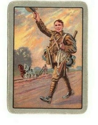 1 Wide Playing Swap Card Ww1 " On Leave " Soldier Home From War Plough Horses 1