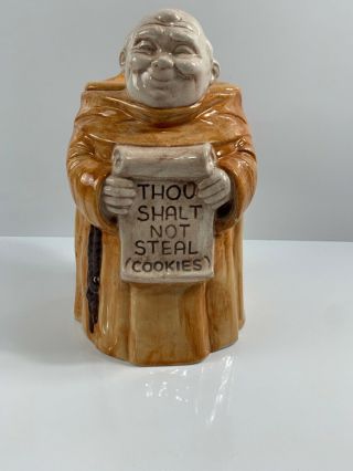 Vintage Treasure Craft Ceramic Monk Cookie Jar Thou Shalt Not Steal Cookies Usa