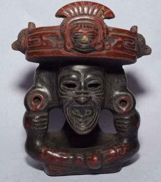 Vtg.  Mayan Aztec Mexican Clay Pottery Figure With Head/hat Dish - 7 " Tall
