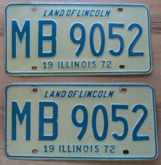 Illinois 1972 License Plate Pair - Quality Mb 9052