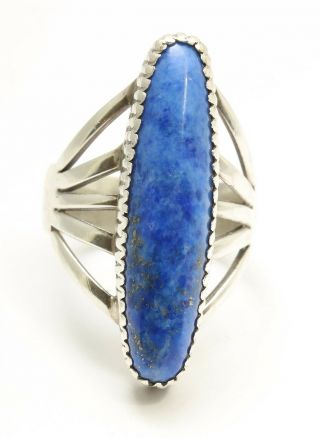 Vintage Navajo Signed B Sterling Silver Large Ornate Lapis Lazuli Ring Sz8 925