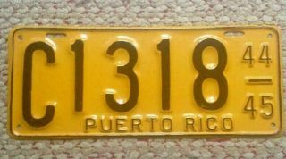 1944 - 1945 Puerto Rico License Plate Caribbean Pr Borinquen War Years Restored