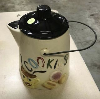 Antique Vintage 1930’s Pitcher Cookie Jar With Metal Handle