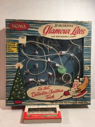 Boxed Vintage Christmas Lights Noma Midget String Lites Box Set Bulbs Santa