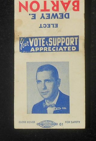 1962 Elect Dewey E.  Barton Republican Candidate For Sheriff Mount Vernon Il Mb