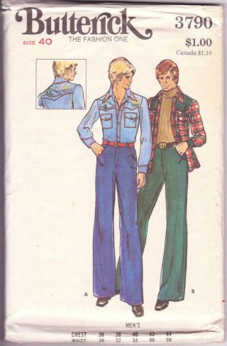 3790 Butterick C.  1970s - Western Shirt Jeans/pants - Mens Sz 40 W 34 "