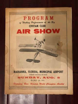 Civitan Air Show Program Marianna Florida Featuring Bevo Howard Date 1962 ?