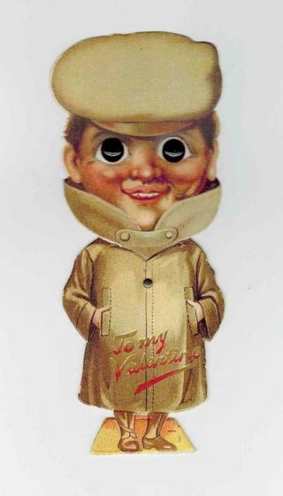 Vintage Tuck Valentine’s Day Mechanical Card Moveable Head Goodly Glass Eyes