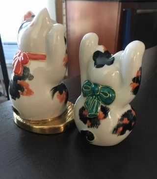 Kutani Yaki Maneki Cat / Neko Porcelain Japanese Pottery - Set Of Two 3