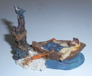 Lemax Vintage Old Man Sleeping In Boat With Bird Watching Figure 3 1/2 " Wide